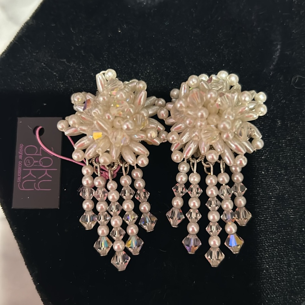 Pearl and Crystal Cluster Bridal Earrings-Boutique